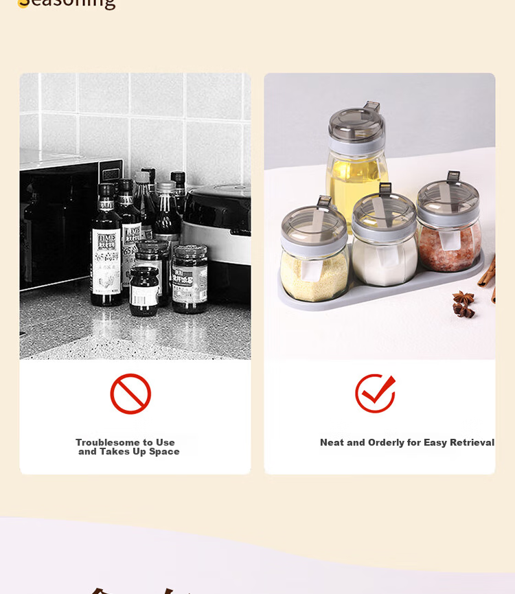 Jidukongjian Seasoning Containers, Oil Bottles, Spice Jars, Salt Shakers, Kitchen Glass Condiment Set, Home Use Oil Bottle Four-Piece Set with Storage Rack 3