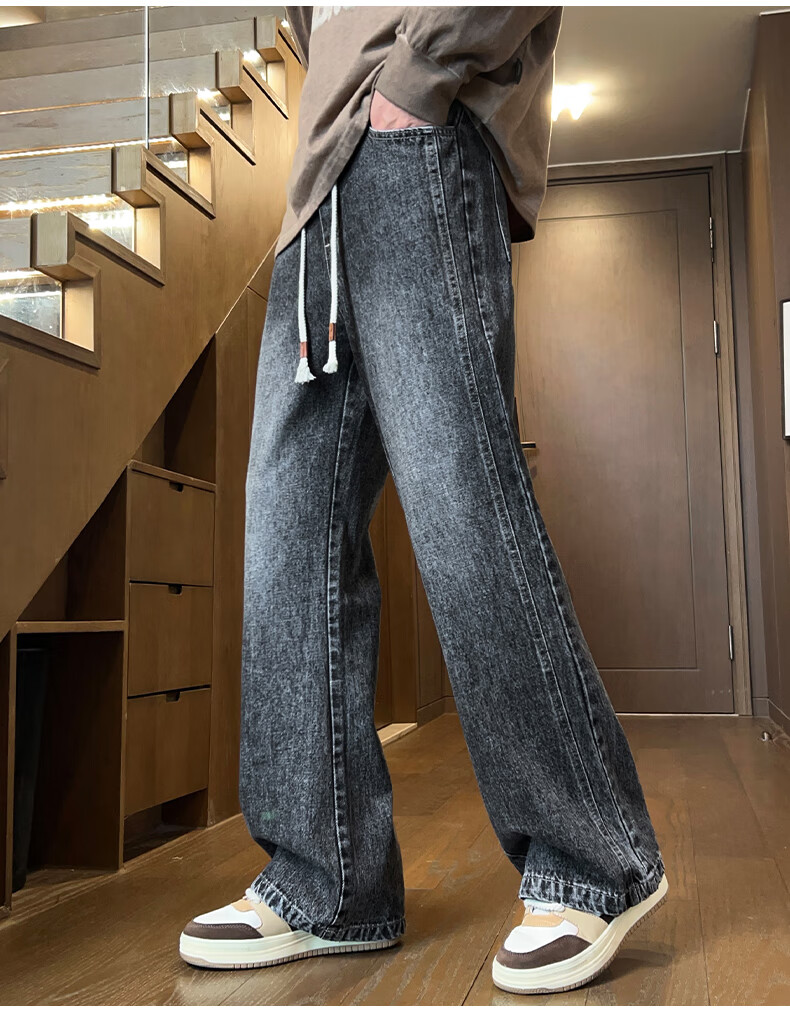 Paul Frank American-Style Jeans for Men, New Autumn Loose-Fit Micro-Bleached Pants, High Street Retro Trousers, Vintage Blue Regular Size L 6