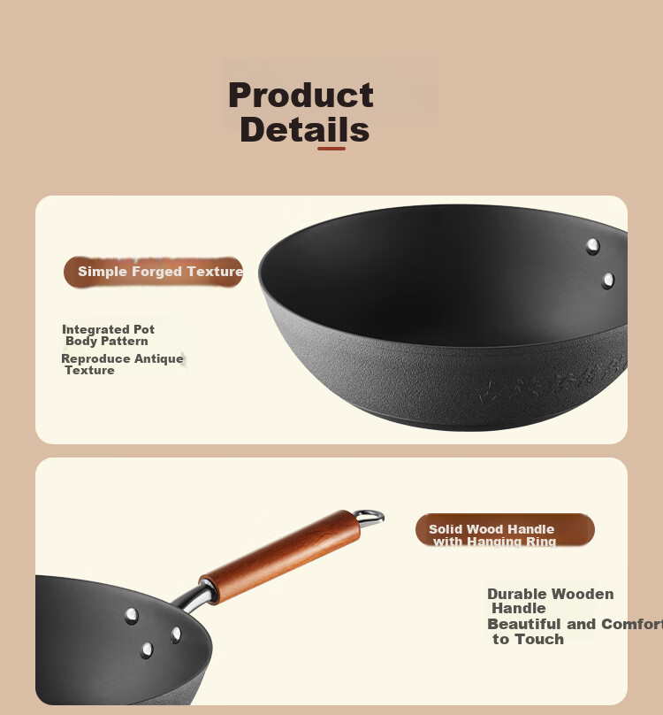 COOKER KING Cast Iron Wok, Traditional Non-heritage Light Cast Iron Pan, Home Use Flat Bottom Stir-Fry Pan, 34cm FY34CG 12