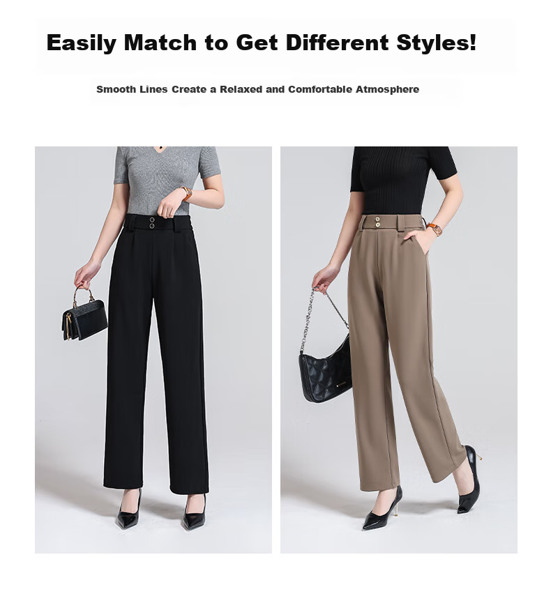 Meishi Women's Casual Pants, Spring/summer 2026, Slim Fit, High-Waisted, Slimming, Suitable for Commuting And Versatile, Loose Straight-Leg Trousers, 2875 Black, Size L 7