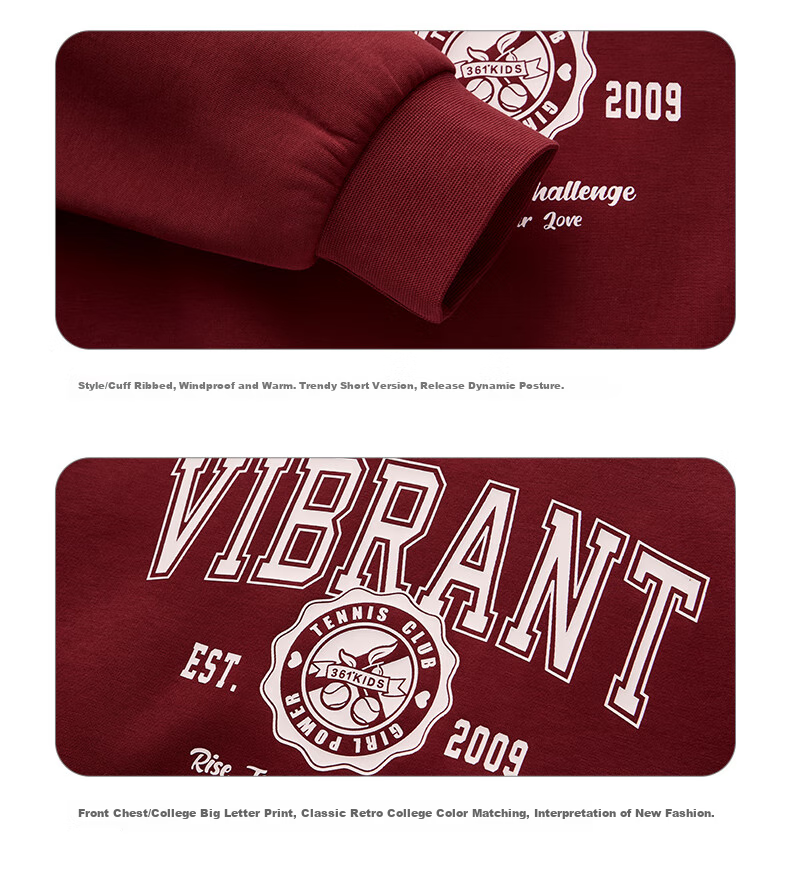 361° Children's Clothing, Kids' Sweatshirt, Fall 2025, for Older Girls, Retro College Style Trendy Short Top, Red, Size 140 20