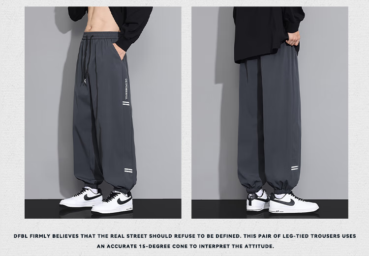 Dingfengbaoluo American-Style Casual Joggers for Men, Summer Loose Fit Retro Oversized Sports Trendy Versatile Long Pants QF93 Gray XL 10
