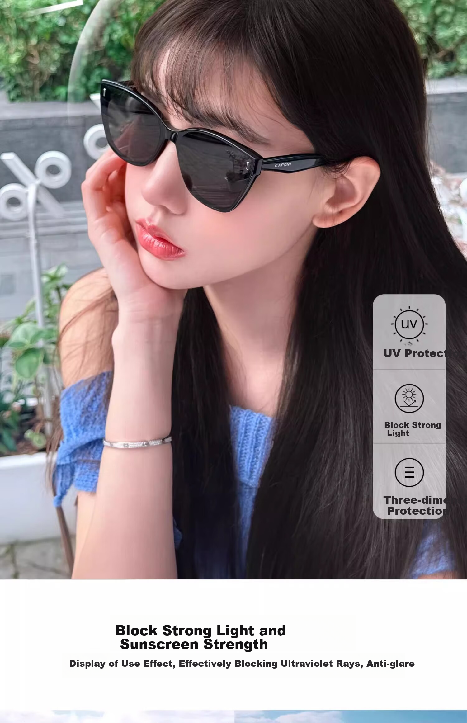 CAPONI Polarized Sunglasses for Women, Myopia Glasses, UV Protection, Driving Glasses, High-End Look, Face-Slimming Effect 14