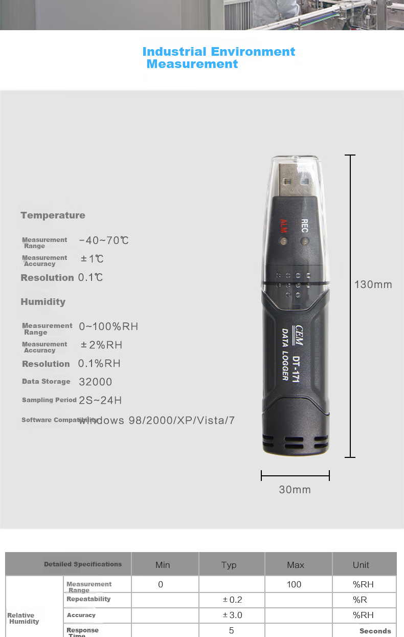 CEM DT-171 Temperature And Humidity Data Logger, Indoor Temperature And Humidity Measurement Recorder with USB Transfer 6