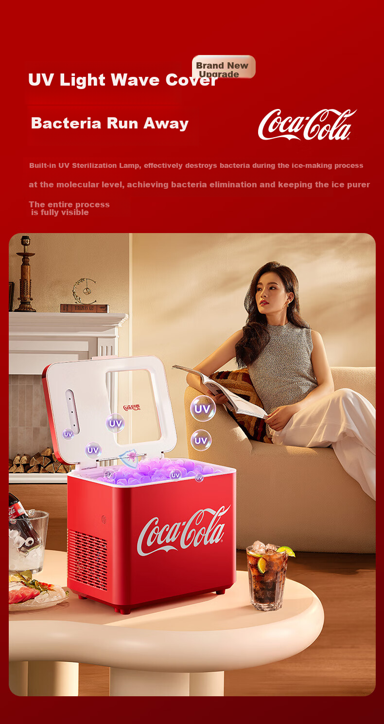 Coca-Cola Ice Maker, Home Small UV Sterilization Ice Maker, Compact Bullet Ice Mini Dorm Ice Maker, Low Power Fully Automatic Portable White 4