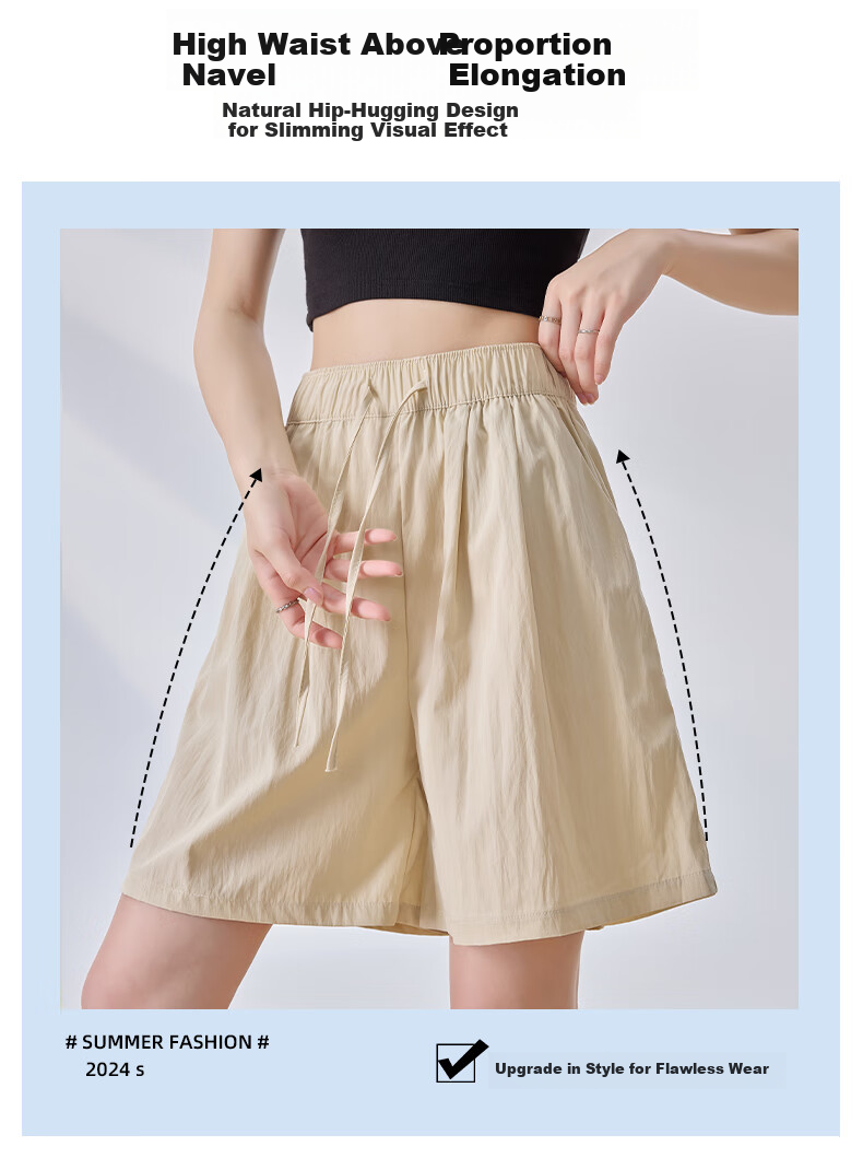 LangSha Ice Silk Shorts for Women, Summer Loose-Fitting Textured Casual Shorts, High-Waisted Wide-Leg Knee-Length Shorts 9