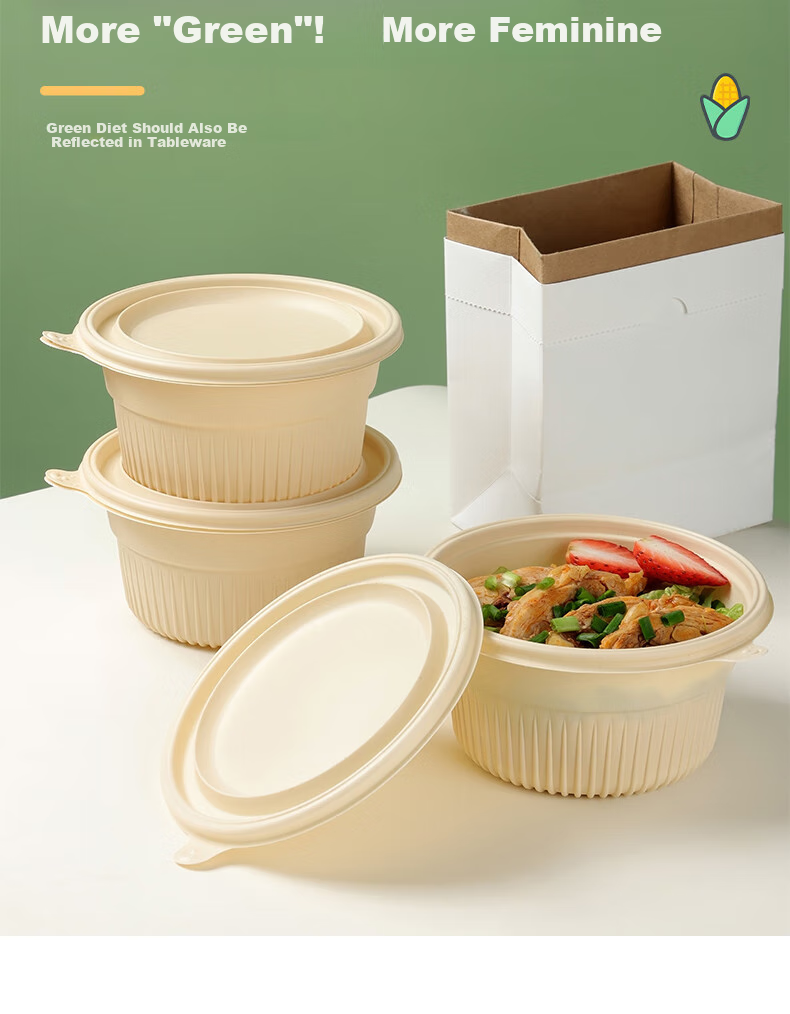 Baijie Disposable Biodegradable Corn Starch Round Food Containers, 750*50 Set, Food Grade, Takeout Packaging Boxes, Microwave Safe 2