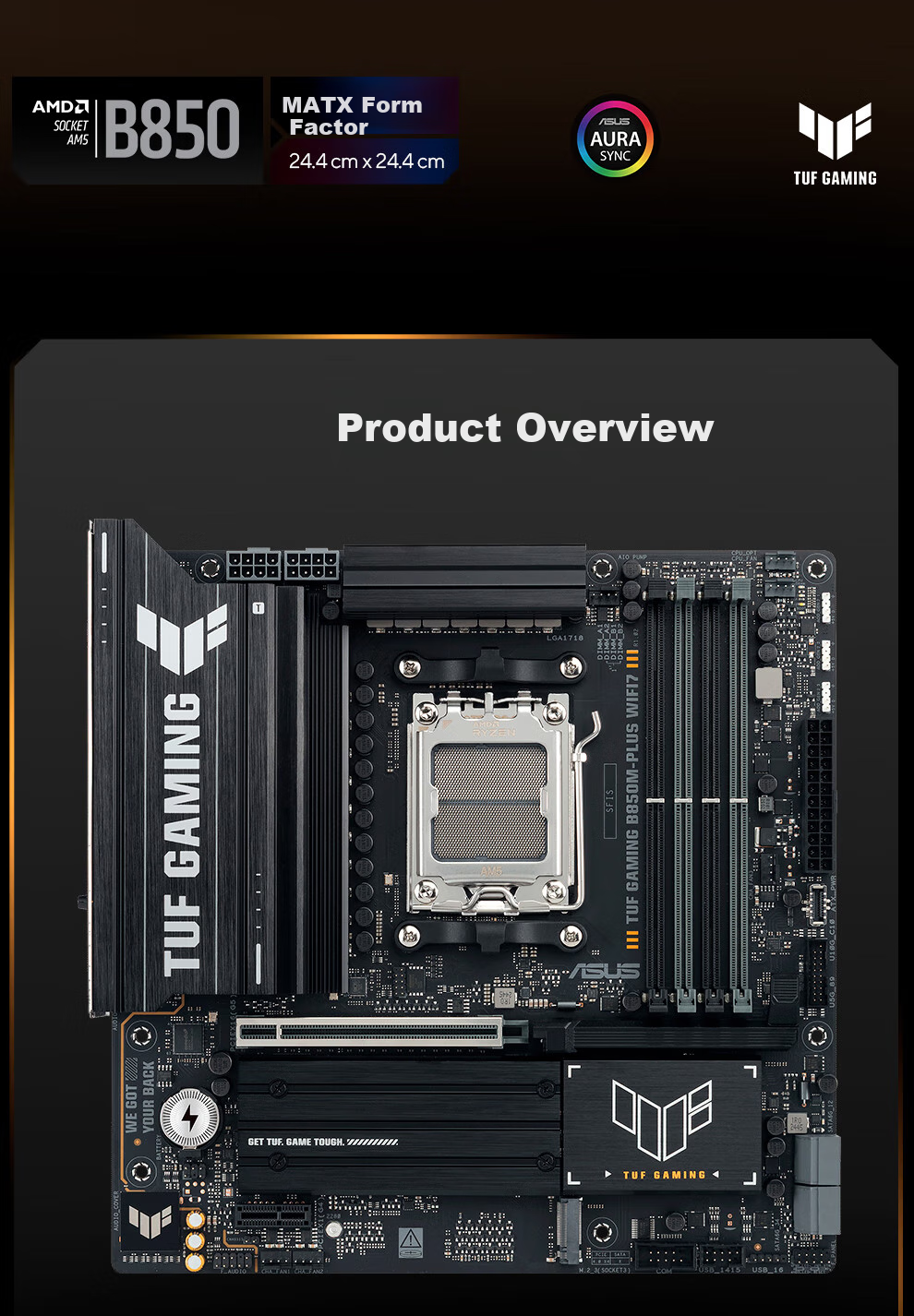 ASUS TUF GAMING B850M-PLUS WIFI7 Motherboard for CPU 7800X3D/9800X3D/9600X (AMD B850/socket AM5) 2