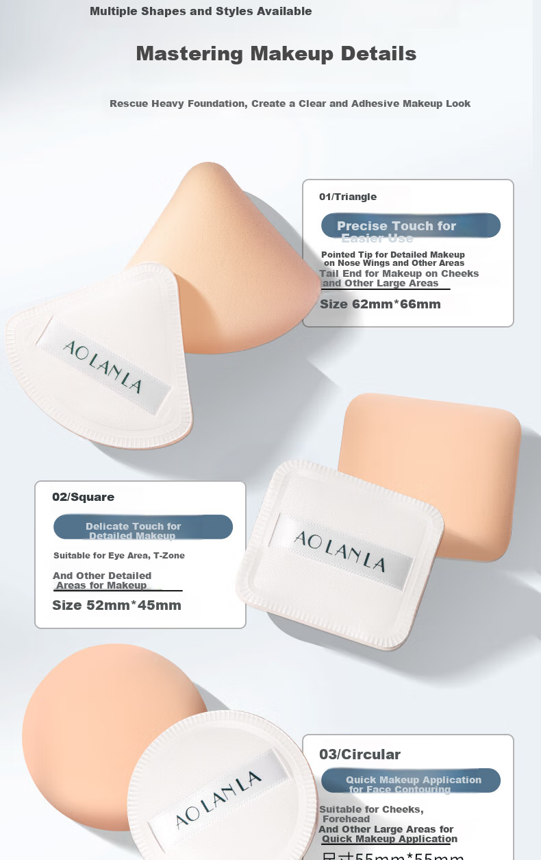 AOLANLA Air Cushion Powder Puff Set with 6 Puffs And Cleansing Solution, Dual-Use for Dry And Wet Foundation Application, Makeup Sponge Puff, Resistant to Powder Buildup 2