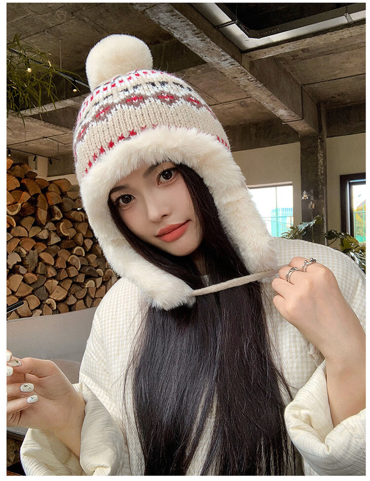 XUEXIMAN Fair Island Women's Winter Northeast Cold-Resistant Ear Protection Knitted Cotton Hat Windproof Harbin Travel Warm Lei Feng Hat 6