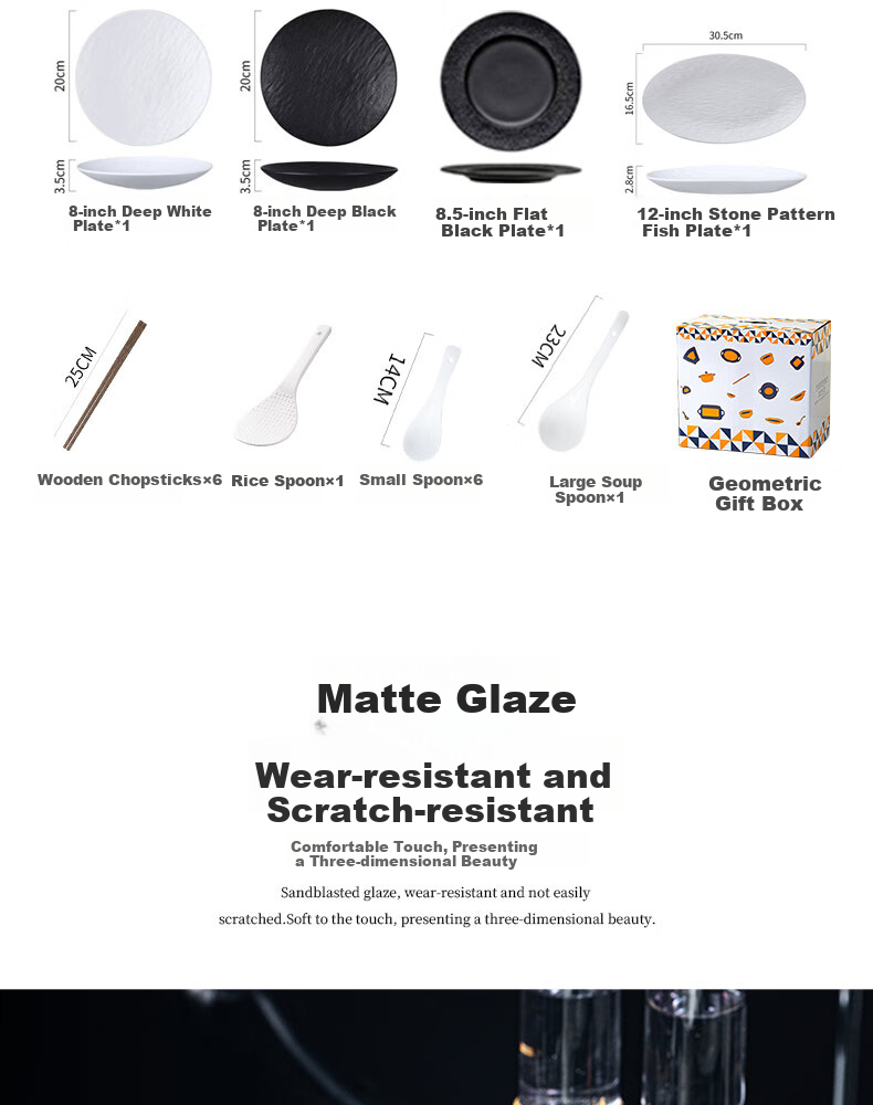 CERAMICS Japanese Underglaze Ceramic Bowl And Plate Dinnerware Set, Housewarming Gift, Black And White Rock Pattern, 29-Piece Gift Box Set for Mid-Autumn Festival 8
