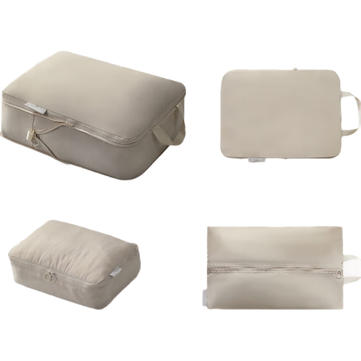 Bangnimeijia Portable Travel Storage Bag, Toiletry And Makeup Organizer, Shoe Dust Cover, Beige 4-Piece Set, Luggage Dust-Proof Compression Bag