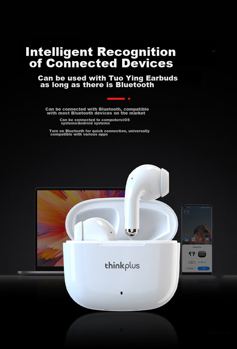Lenovo Bluetooth Earbuds LP40pro White - True Wireless Semi-In-Ear, Long Battery Life, Noise Cancelling, Deep Bass, Low Latency for Gaming, Compatible with Apple and Huawei, Bestselling 400K+ Units 13