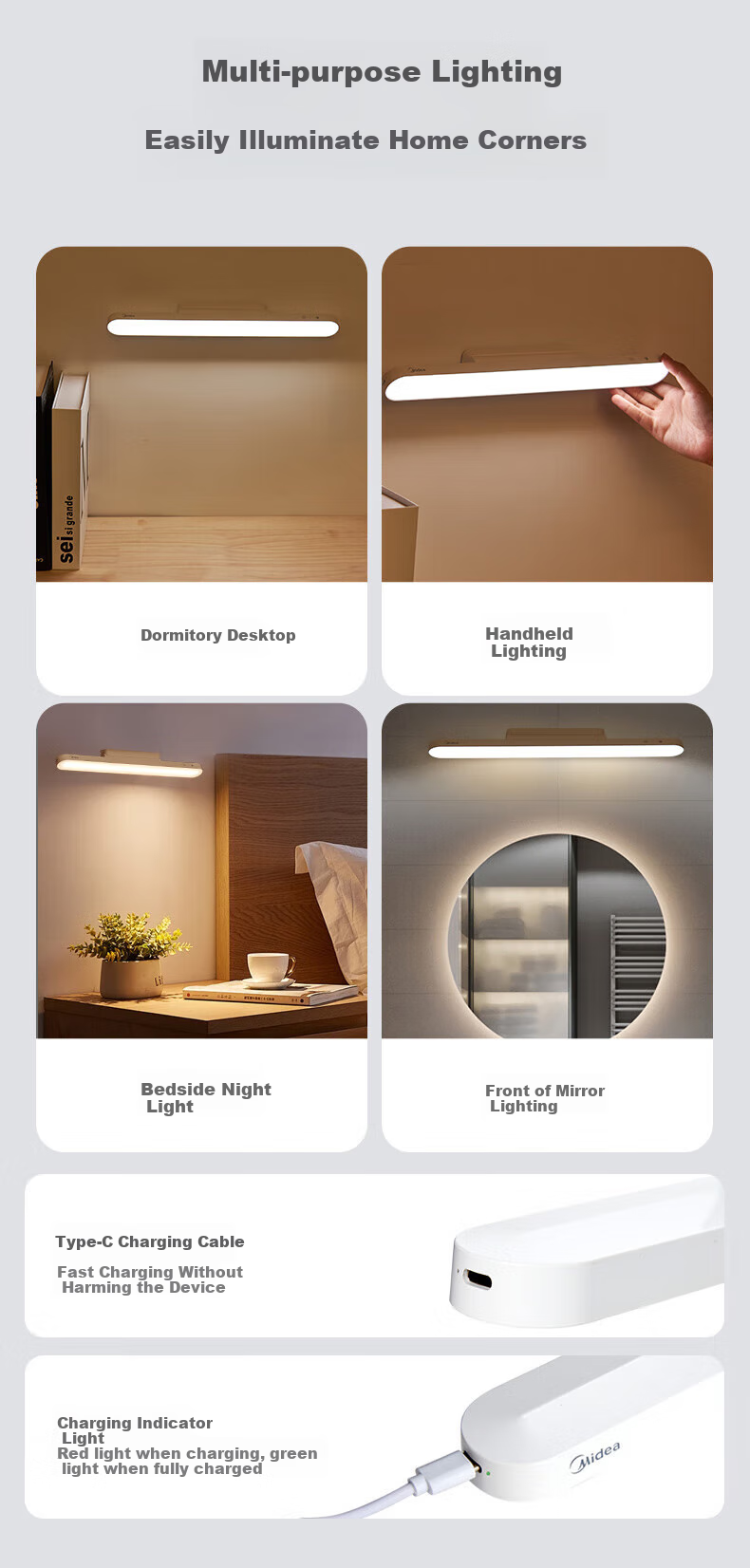 Midea LED Remote Control Desk Lamp, Study-Specific Magnetic Lamp, Cool Lamp, Dorm Bedside Suction Lamp, Home Rechargeable Lamp 14