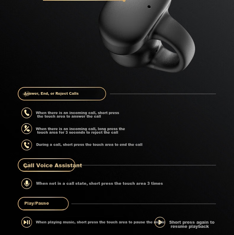 Aigo Bluetooth Headphones, Bone Conduction Concept Air Conduction Ear Clip Open-Style Non-In Sports Calling Headphones, Compatible with Xiaomi And Other Phones, Tablets, Computers, Universal TX02 Black 17