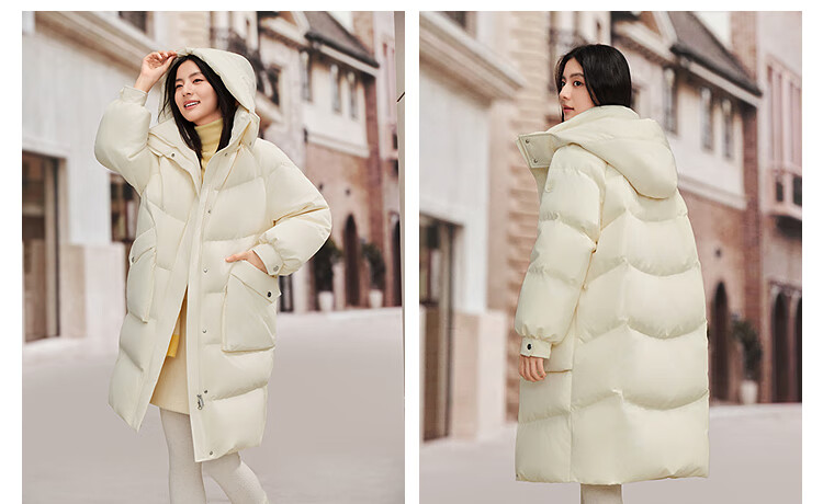 BOSIDENG Off-Season Women's Winter Down Jacket Loose Mid-Length Casual Thickened Removable Hood Stand Collar Casual Coat 19