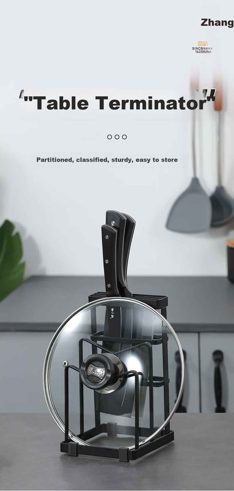 Zhangxiaoquan Jianzhi Series Multifunctional Metal Knife Holder, Pot Lid Rack, Storage Shelf, No-Drilling Organizer C52730100 1