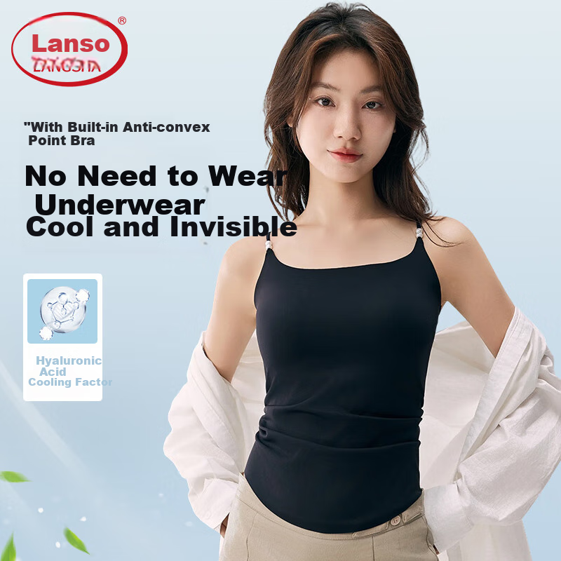 LangSha Spring And Summer Wearable Cool-Touch Seamless Camisole Undershirt with Built-In Bra Pads, Anti-Exposure Antibacterial Women's Tank Top