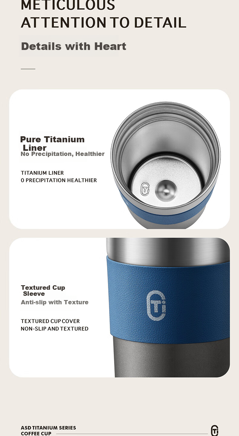 ASD Pure Titanium Insulated Mug High-End Business Tea Water Cup Compact Portable Travel Coffee Cup RWS42B15Q-TW 15