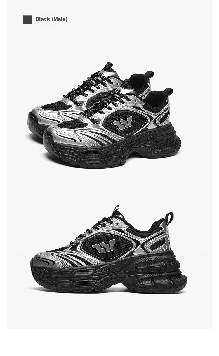 ZHR Celebrity-Style Chunky Dad Sneakers for Women, Lightweight Height-Increasing Women's Shoes, Sports Casual Shoes for Couples AS16 Silver Size 43 36