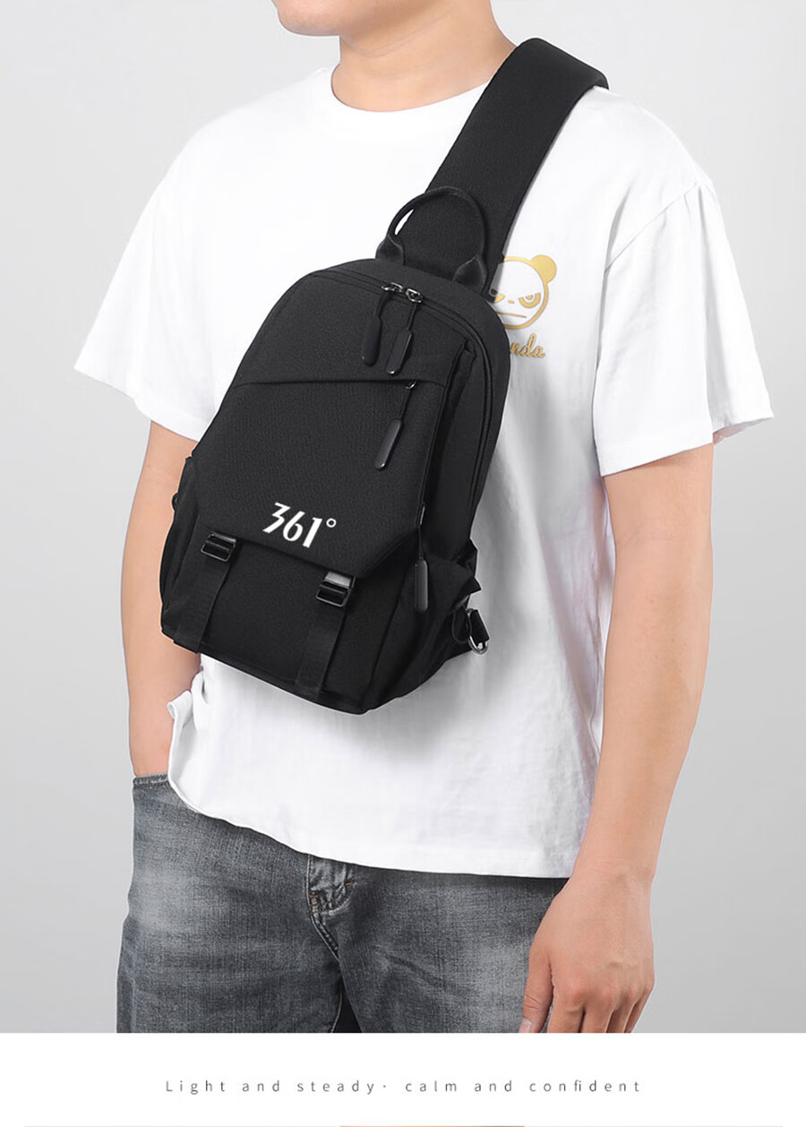 361° Men's Large Capacity Chest Bag Crossbody Sports Commuter Casual Cycling Shoulder Bag Black 4