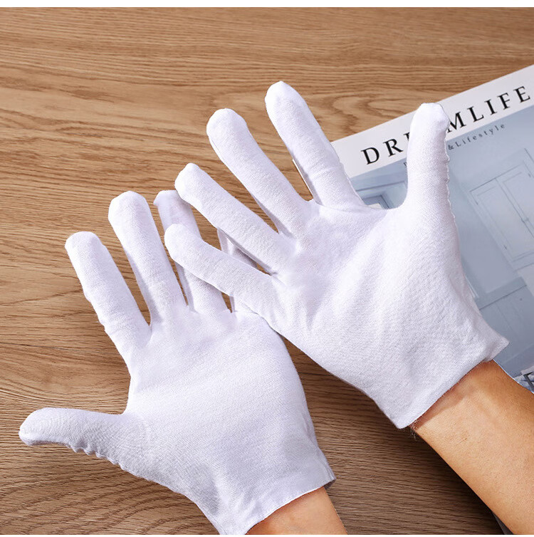 Huipute White Gloves White Etiquette Gloves Labor Protection Pure Cotton Pure Cotton Model - 12 Pairs 2