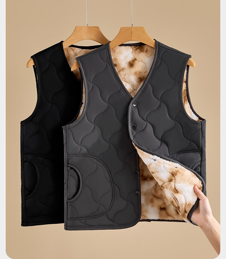 YUZHAOLIN Men's Wool Thickened Fleece Lined Warm Sleeveless Vest Mid-Aged and Elderly Outerwear 16