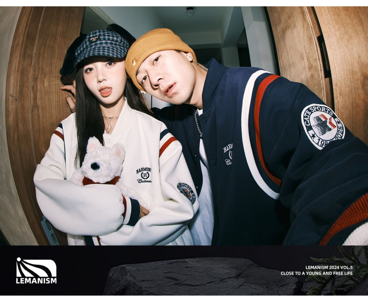 LEMANISM American Vintage Baseball Jacket Men 2025 Couple Style Trendy Cleanfit Navy Blue 2XL 5