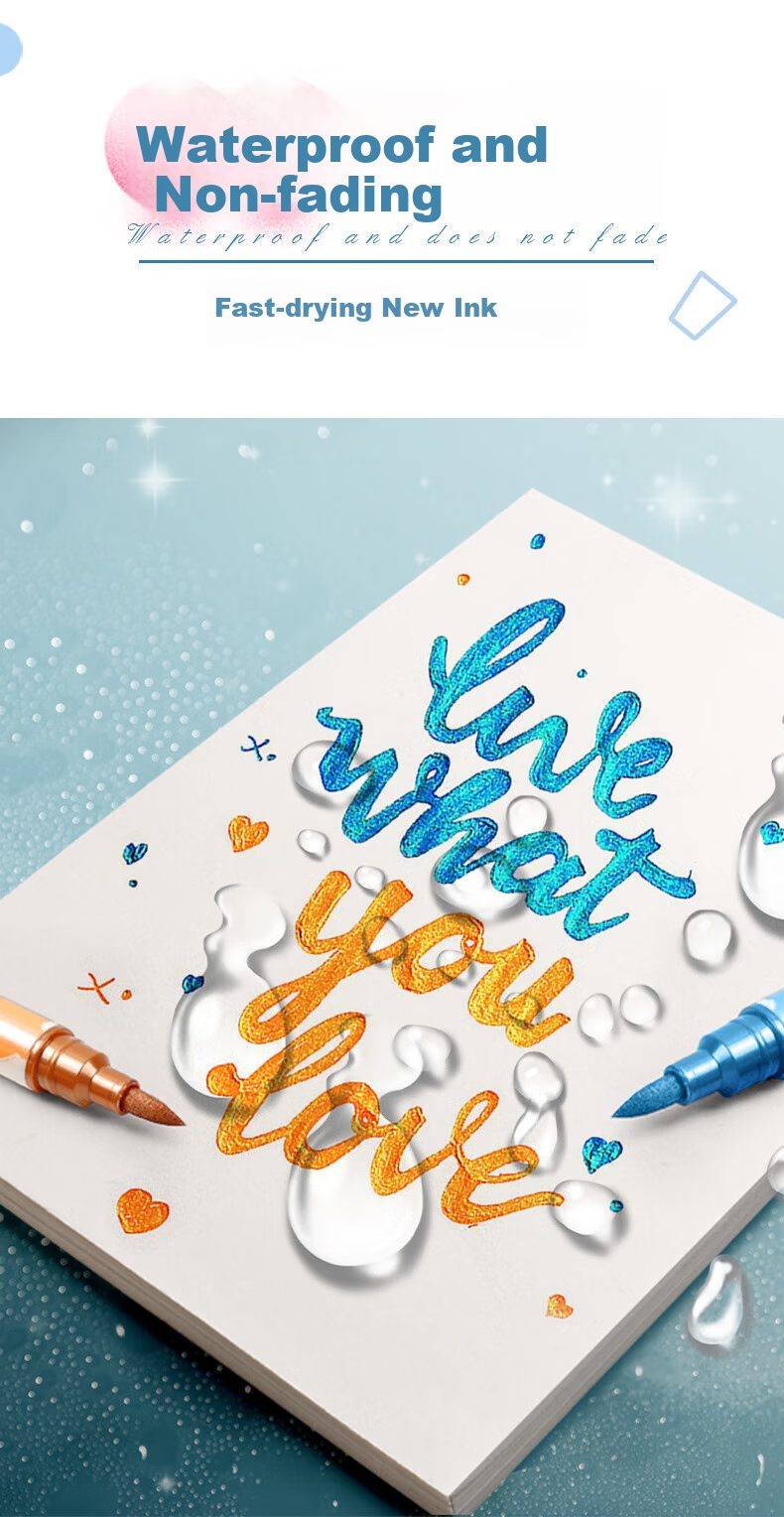 Jinzhi 12-Color Metal Highlighters, Greeting Card Gold-Plated Highlighters, Shiny Pearl Markers for Journaling, Watercolor Glitter DIY Dual-Tip Fluorescent Highlighters, Colored Paint Markers 9