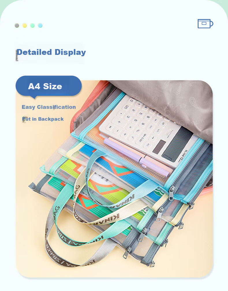 Jindeli 4 A4 Transparent File Folders for Primary And Middle School Students, Subject Classification Pouches with Zipper, Book And Homework Storage Bags, Handheld Pouches for Stationery And Tutoring Supplies FB8779-4 10