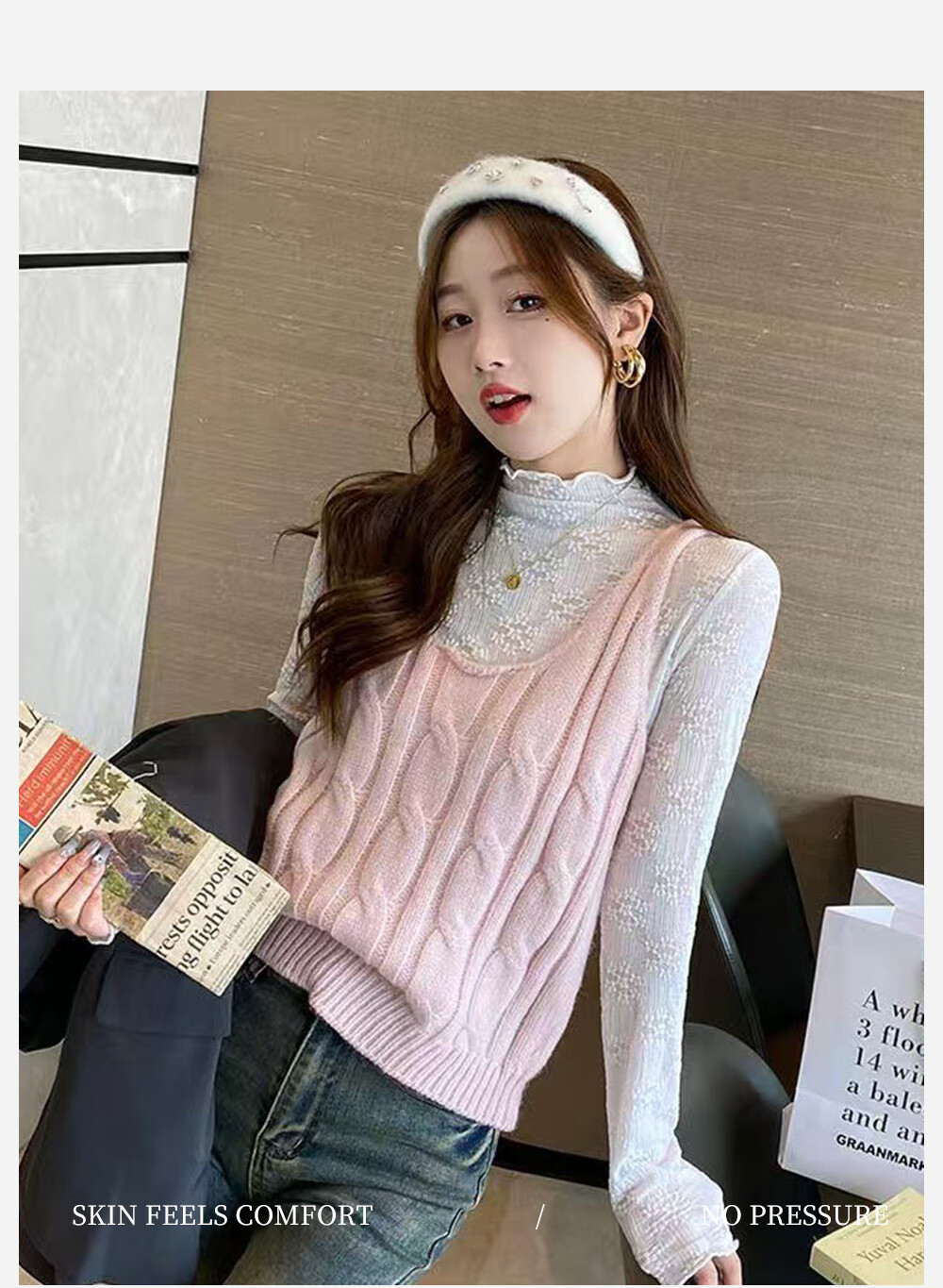Modal Lace Base Layer Top for Women 2026 New Fleece Thickened Autumn Winter Half Turtleneck White Mesh Shirt White 15