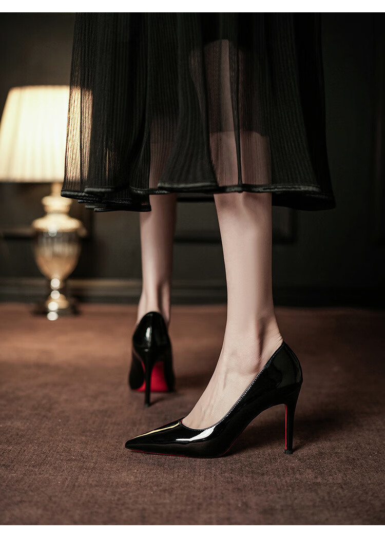 LangSha 6.5CM High Heel Sexy Pure Desire Red Sole Pointed Toe Stiletto Dress Shoes for Women 2025 New Single Shoes 5