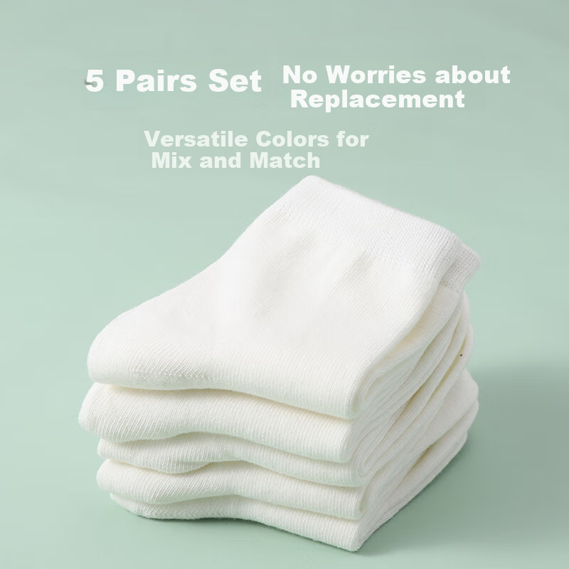 Hodo Children's Socks, White Sports Socks for Boys And Girls, Cotton Breathable Mid-Calf Socks, Student Socks, W5005 Set 1, Size 18-20