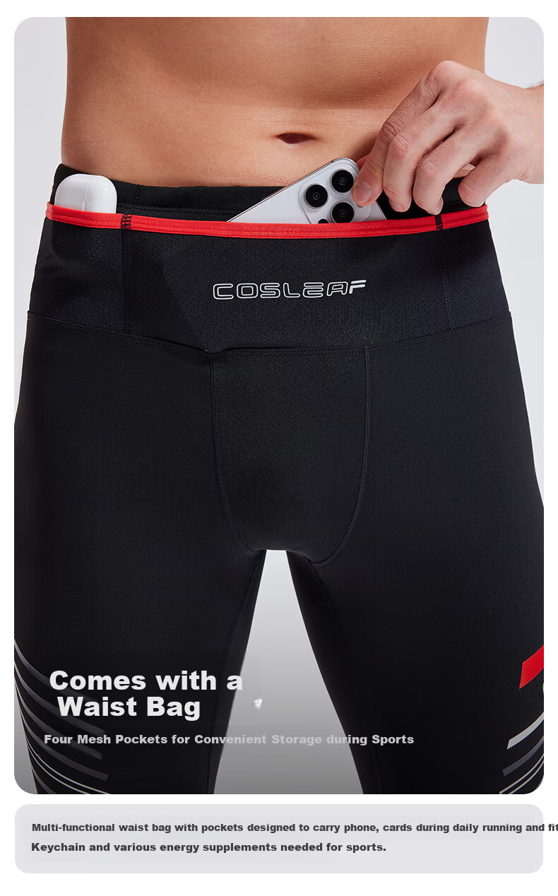 Cosleaf High-Elasticity Compression Pants for Men, Basketball Training Fitness Tights, Marathon Running Soccer Sports Compression Trousers with Waist And Pocket Pockets 8