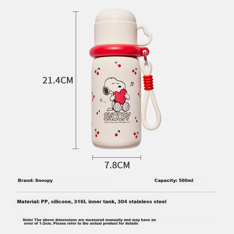Детская термокружка SNOOPY из нержавеющей стали 316L, большой объем, с трубочкой для мальчиков и девочек, портативная бутылка для воды для студентов, специальная кружка для питья, белая