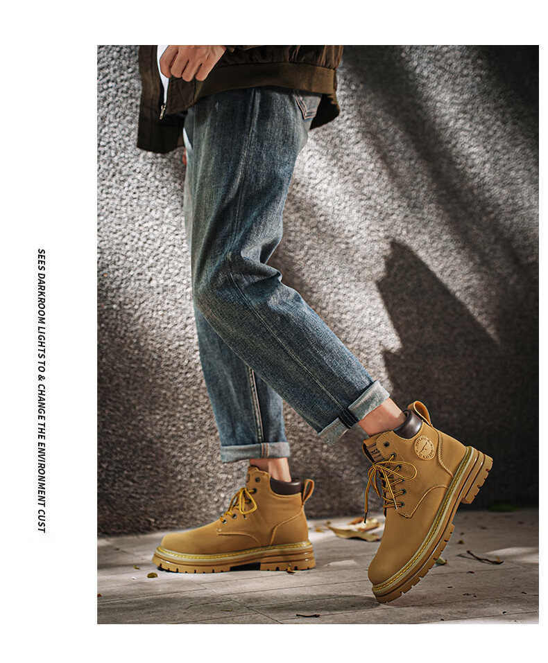 G.N.Shi Jia [Zhang Ruoyun Style] Men's Martin Boots Autumn Winter New Couple High-top Yellow Boots Outdoor Non-slip Work Shoes 7