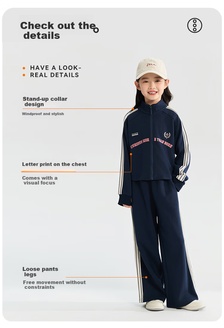 QQ DUCK Children's Clothing Set, Girls' Jacket And Pants, Korean Style Student Sportswear, Casual Light Gray; Size 140 5