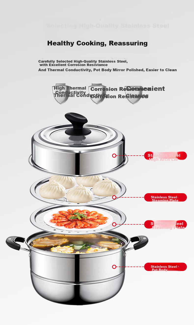 KEGOO Double-Layer Steamer Pot, Thickened Stainless Steel 30cm, Compatible with Gas Stove And Induction Cooker, for Soup Making And Cooking, KG102 7