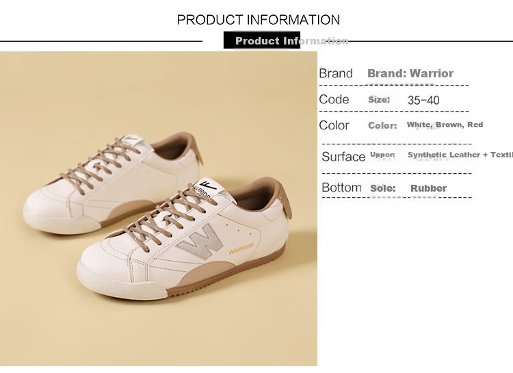 Warrior Women's Sneakers, Fashionable Versatile Casual Shoes, Retro Training Shoes for Women, WXY(ZA)-5069, Brown, Size 39 2