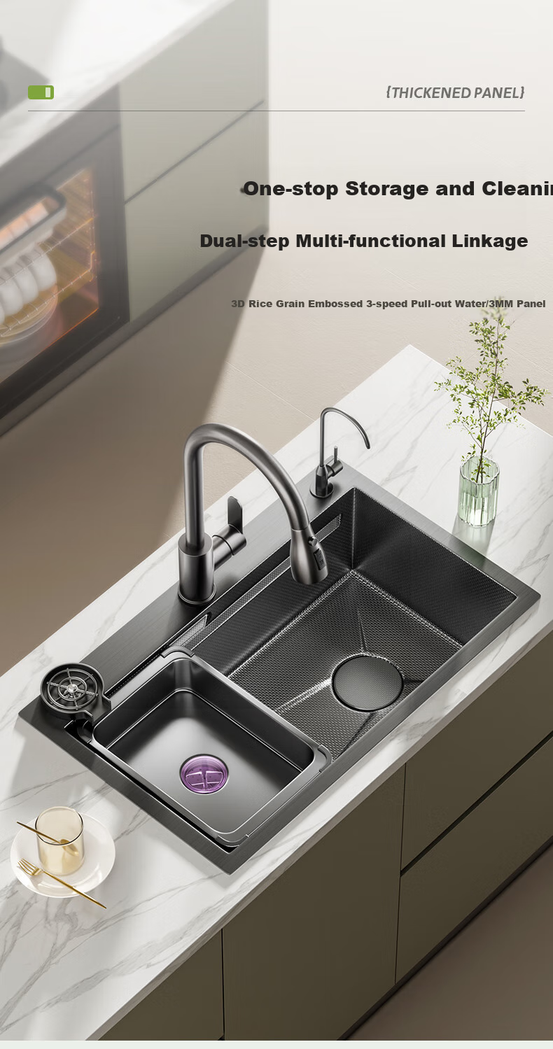 MJONI [15% Refreshing Subsidy] Kitchen Sink Large Single Basin, Vegetable Washing Sink Integrated Basin, 304 Stainless Steel Dishwashing Sink 2