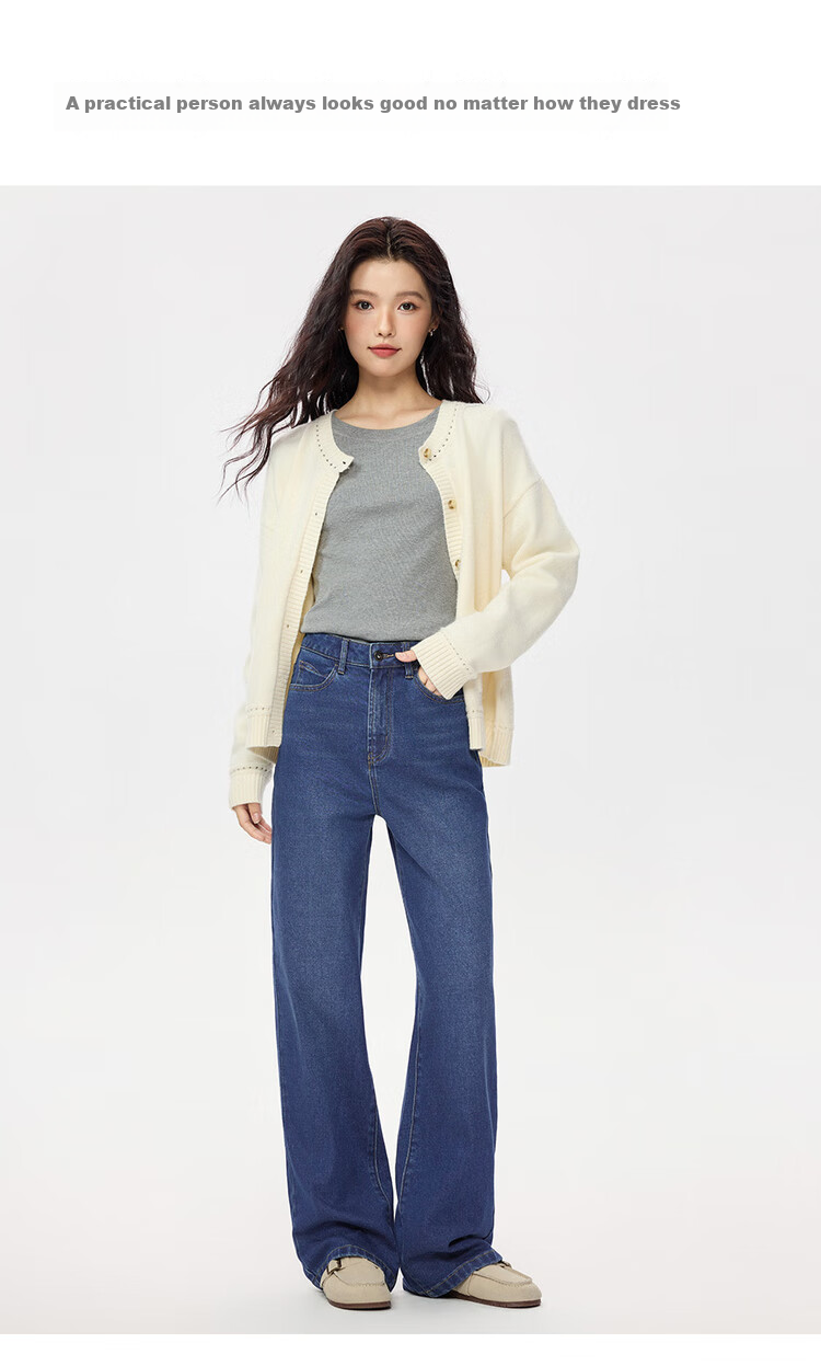 Giordano Vintage Straight-Leg Jeans for Women, Heavy Washed Cat Whisker Jeans, High-Waisted Denim Women's Pants 05415693 9