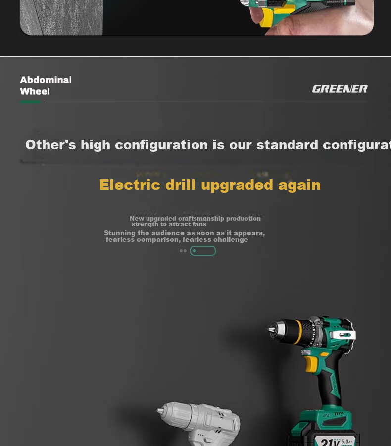 GREENER 21V Brushless Steel Cannon Lithium Drill, 55N.M Electric Drill, Rechargeable, Multi-Functional [Includes 27 Drill Bits] 10