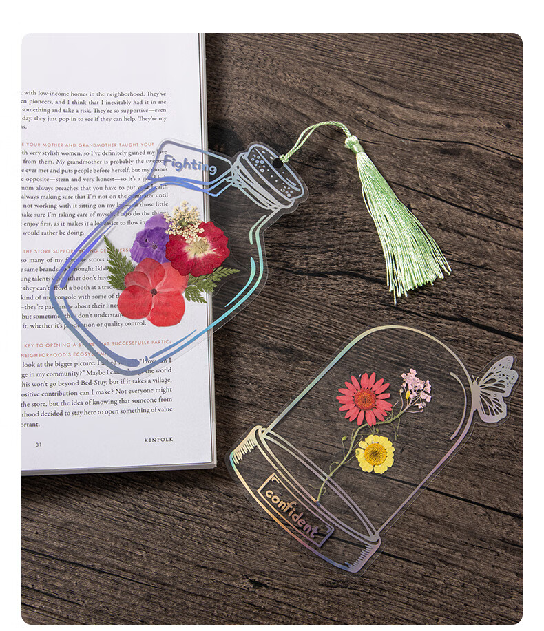 Tianse Transparent Dried Flower Bookmarks Handmade DIY Material Kit Leaf Specimen Laminated Plant Pressed Petals Back to School Set 20 Sheets TS-6132 10