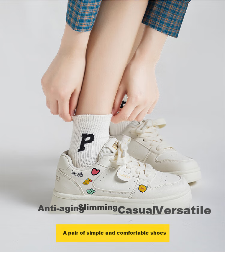 HUANQIU 2026 American Retro Niche Vibe Style, Height-Increasing Versatile Casual Original High-Value Trendy White Sneakers for Wome 3
