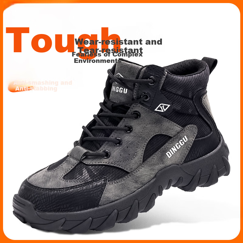 Dinggu Safety Shoes for Men, Autumn And Winter, Anti-Smashing, Puncture-Resistant Work Boots, High-Top Steel Toe Cap, Fleece-Lined, Safety Shoes 1279huiGD41