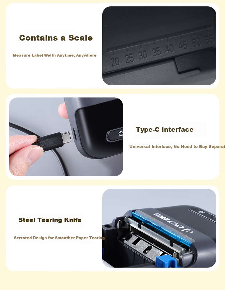 Chiteng Label Printer Barcode Sticker, Mobile Phone QR Code, Clothing Tag, Supermarket Milk Tea Commercial Food Price Thermal Label Machine CT221D Versio 11