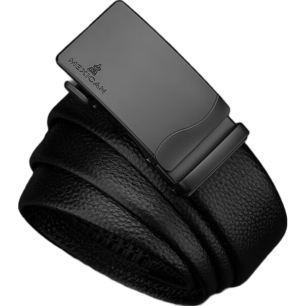 MEXICAN Men's Belt with Automatic Buckle, Genuine Top-Grain Leather, Business Waistband, Casual Trouser Belt, Birthday Gift for Men And Fathers