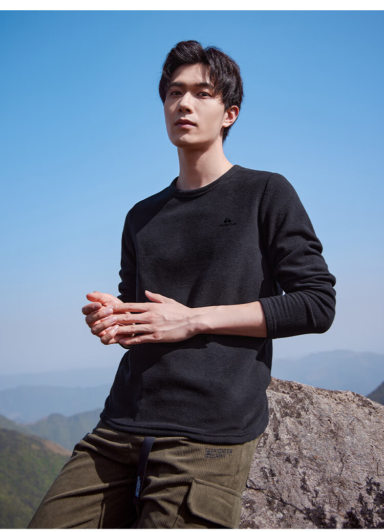 Toread Men's Fleece Pullover Spring Autumn New Round Neck Thin Polar Fleece Long Sleeve T-Shirt Warm Solid Color Base Layer Top 14
