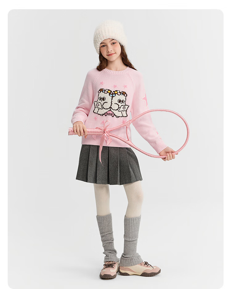 Balabala Girls' Knit Sweater Children's Winter Sweater [Naipupu IP Mall Same Style] Sweet Warm Knitwear 15