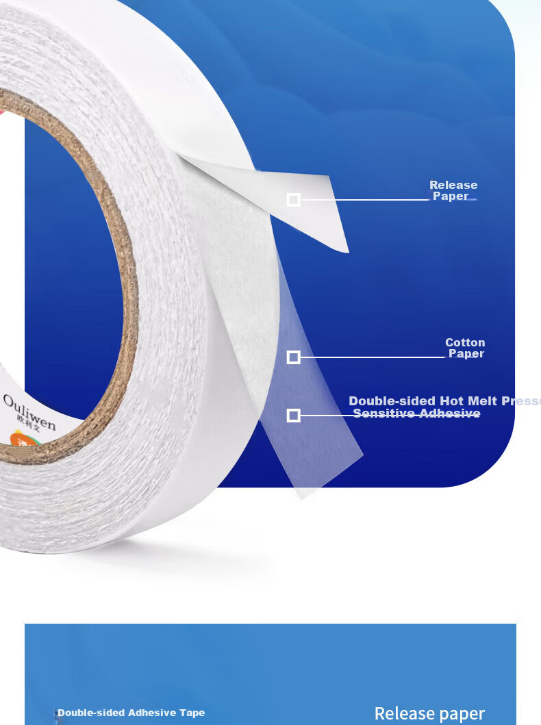 Ouliwen Strong Double-Sided Tape, High Adhesion, Nail-Free, Traceless, Transparent Cotton Paper, 10 Rolls, 18mm*10y, Wall Adhesive Fixation Sticker, Easy to Tear 8